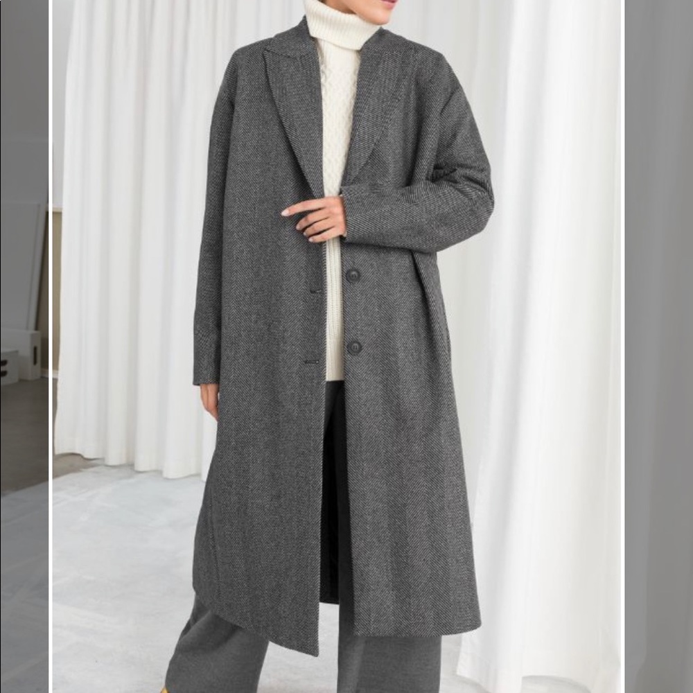 & OTHER STORIES WOOL BLEND HERRINGBONE COAT